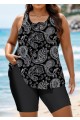 Black Paisley Loose Fit Plus Size Women Tankini Top