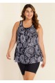 Black Paisley Loose Fit Plus Size Women Tankini Top