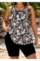 Black Floral Loose Fit Plus Size Women Tankini Top