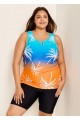 Colorful Plants Print V Neck Casual Sleeveless Tankini Top