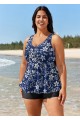 Plus Size Navy Floral Drawstring Swimsuit And Swimwear Tankini Top