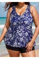 Plus Size Navy Floral Drawstring Swimsuit And Swimwear Tankini Top