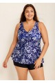 Plus Size Navy Floral Drawstring Swimsuit And Swimwear Tankini Top