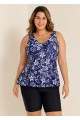Plus Size Navy Floral Drawstring Swimsuit And Swimwear Tankini Top