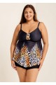 Fashionable Leopard Print V Neck Ruched Front Tankini Top