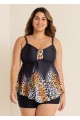 Fashionable Leopard Print V Neck Ruched Front Tankini Top