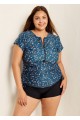 Plus Size Green Floral Short Sleeve Swimwear Bathing Suits Tankini Top
