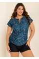 Plus Size Green Floral Short Sleeve Swimwear Bathing Suits Tankini Top