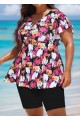 Floral Print Tie Front Ruffled Flowy Short Sleeves Tankini Top