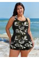 Plus Size Whiteleaf Leaf Print Sporty Ladies Bathing Suits Tankini Set
