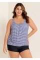 Plus Size Scoop Neck Striped Loose Modest Tankini Top