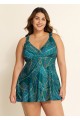 Plus Size Mystic Green Plants Print Wide Straps Stylish Tankini Set