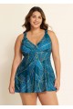 Plus Size Mystic Green Plants Print Wide Straps Stylish Tankini Set