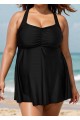 Fashionable Black Square Neck Flowy Plus Size Modest Women's Tankini Swimsuit Top