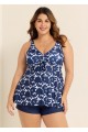 Plus Size Floral Print V Neck Stretchy Women Tankini Set