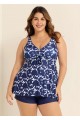 Plus Size Floral Print V Neck Stretchy Women Tankini Set