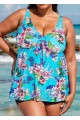 Blue Floral Modest And Designer Curvy Swimwear Bathing Suits Tankini Top