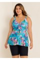 Blue Floral Modest And Designer Curvy Swimwear Bathing Suits Tankini Top