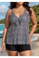 Plus Size Black Polka Dot Print Modest Swimsuits Tankini Top