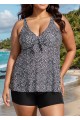 Plus Size Black Polka Dot Print Modest Swimsuits Tankini Top