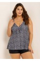 Plus Size Black Polka Dot Print Modest Swimsuits Tankini Top