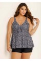 Plus Size Black Polka Dot Print Modest Swimsuits Tankini Top