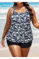 Plus Size Camo Scoop Neck Adjustable Straps Women Tankini Set