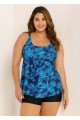 Blue Plants Adjustable Straps Modest Plus Size Tankini Swimsuit Top