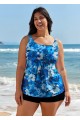 Curvy Blue Floral Modest Retro Swimsuit And Swimwear Tankini Top