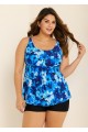 Curvy Blue Floral Modest Retro Swimsuit And Swimwear Tankini Top