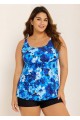 Curvy Blue Floral Modest Retro Swimsuit And Swimwear Tankini Top