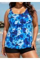 Curvy Blue Floral Modest Retro Swimsuit And Swimwear Tankini Top