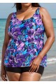 Plus Size Purple Floral Modest Swim Suits For Ladies Tankini Top