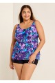 Plus Size Purple Floral Modest Swim Suits For Ladies Tankini Top