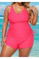 Drawstring Stylish Pink Twisted Front Women Tankini Set