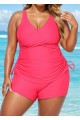 Drawstring Stylish Pink Twisted Front Women Tankini Set