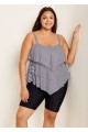Striped Layered Pullover Style Casual Tankini Top