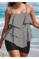 Striped Layered Pullover Style Casual Tankini Top