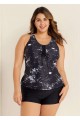 Plus Size Tie Dye Black Racerback Modest Rash Guard Tankini Top