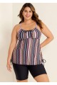 Plus Size Vintage Geometric Print Drawstring Tankini Top