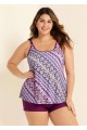 Plus Size Romantic Purple Geometric Casual Tankini Set