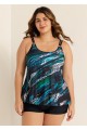 Circular Ring Double Straps Mid Waist Green Casual Tankini Set