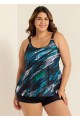 Circular Ring Double Straps Mid Waist Green Casual Tankini Set