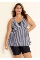 Black And White Striped Print Bow Tie Front Tankini Top
