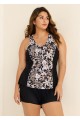 White Floral Zipper Curvy Swimwear Bathing Suits Tankini Top