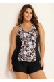 White Floral Zipper Curvy Swimwear Bathing Suits Tankini Top