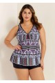 Charming Plus Size Ethnic Print V-neck Tankini Top