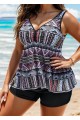 Charming Plus Size Ethnic Print V-neck Tankini Top