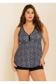 Curvy Black Polka Dot Print Modest Swimsuit And Swimwear Tankini Top