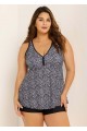 Curvy Black Polka Dot Print Modest Swimsuit And Swimwear Tankini Top